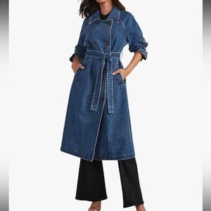 Amazon Zeagoo Long Trench Denim Coat Jacket Women’s Size Large BRAND NEW